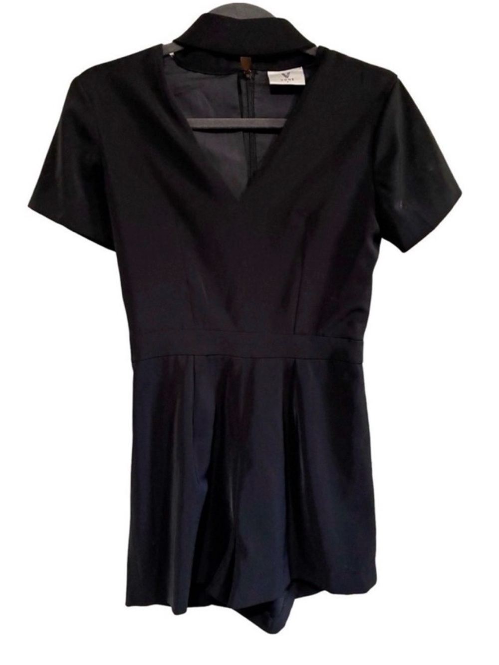 Anthropologie Vone Short Sleeve Black Romper with Choker Collar
